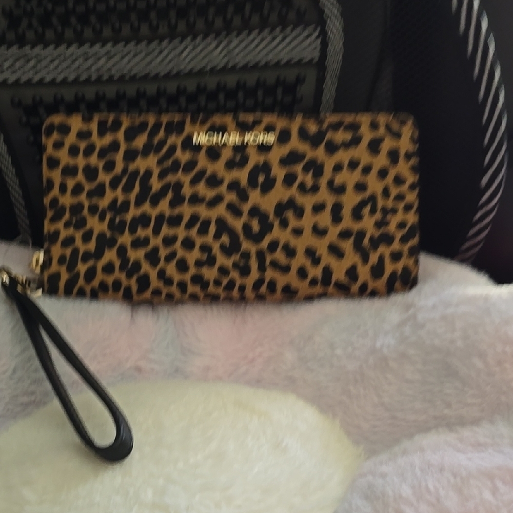 Michael Kors Leopard Print Wristlet Real Haircalf Dyed